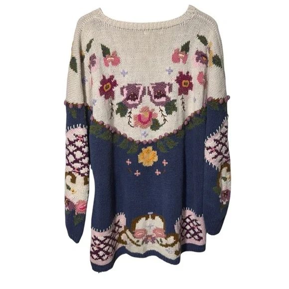 Vintage Bronte Knitted by Hand Cottagecore Granny Floral Sweater Size Large - Picture 3 of 16